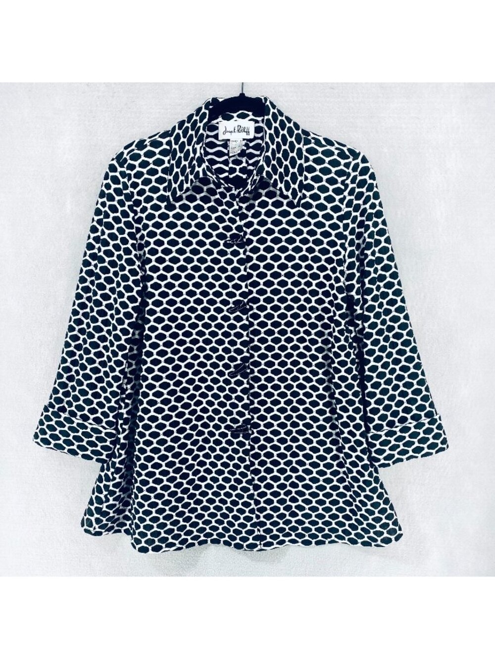 Joseph Ribkoff Top Womens 8 Gray Stretch Lagenlook Blouse Collared Toggle